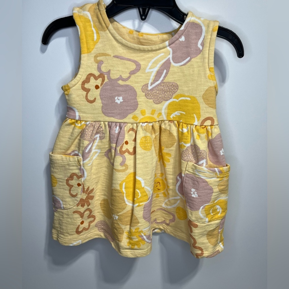 Nutmeg 100% cotton Girls' Yellow Floral Pocket Casual Dress 9-12 months